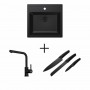 Zlewozmywak T7 Czarny Tectonite 1-komorowy 560x530 + Bateria B9 Czarny Mat + zestaw noży
