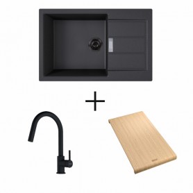 Zestaw T4 Zlewozmywak Czarny Tectonite 1-komorowy 780x500 z ociekaczem + syfon