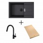 Zestaw T4 Zlewozmywak Czarny Tectonite 1-komorowy 780x500 z ociekaczem + syfon