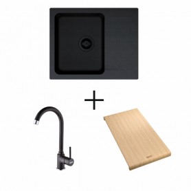 Zestaw T1 Zlewozmywak Czarny Tectonite 1-komorowy 620x500 z ociekaczem + Bateria B3 Czarny Mat