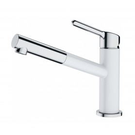 Bateria kuchenna B7 Biała + Chrom – Wyciągana wylewka, ceramiczna głowica