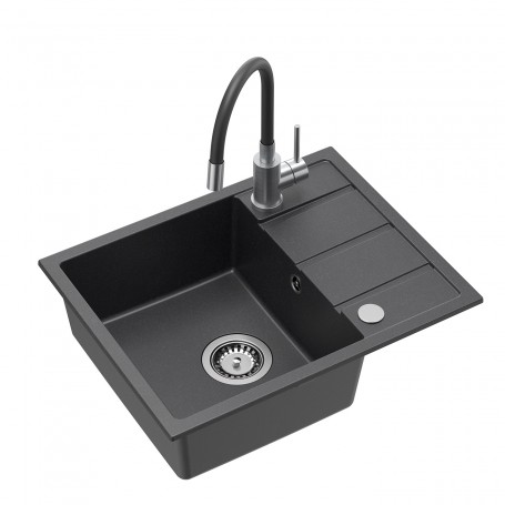 Mike 116 | Zlewozmywak granitowy Czarny 560x440x175