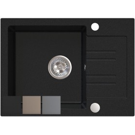 Zlewozmywak granitowy PINO 60 + syfon SAVE SPACE |600mm x 440mm| Czarny
