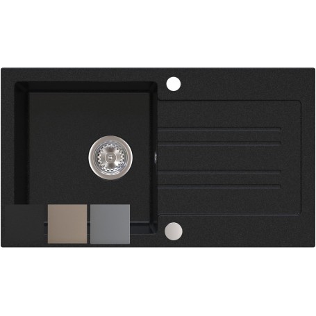 Zlewozmywak granitowy PINO 70 + syfon SAVE SPACE |770mm x 440mm| Czarny,