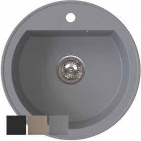 Zlewozmywak OKRĄGŁY granitowy DITTO RING + syfon SAVE SPACE |Ø510mm x 185mm| Szary,