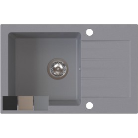 Zlewozmywak granitowy PINEKO 140 + syfon SAVE SPACE |Szary,