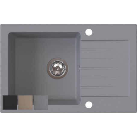 Zlewozmywak granitowy PINEKO 140 + syfon SAVE SPACE |Szary,