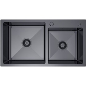 LINAR 260 PVD GRAFIT Zlewozmywak dwukomorowy ze stali szlachetnej 780x450