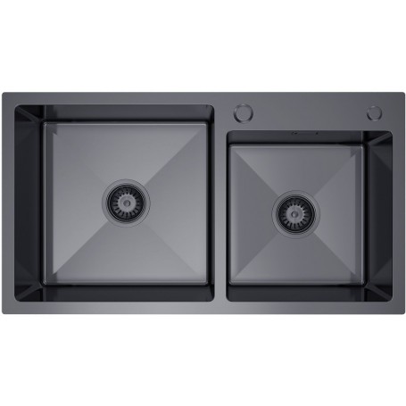LINAR 260 PVD GRAFIT Zlewozmywak dwukomorowy ze stali szlachetnej 780x450