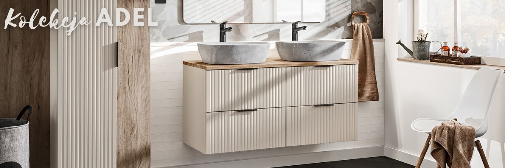 MeblMeble łazienkowe Adel Cashmere – elegancja i funkcjonalność | Sklepe łazienkowe ADEL w kolorze kaszmir mat.