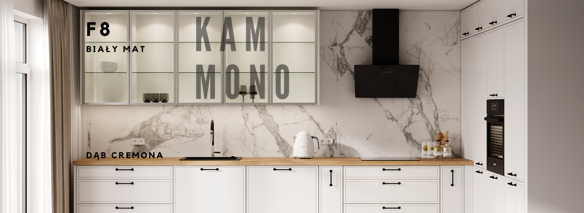 Kam Mono F8 Biały Mat / Dąb Cremona 